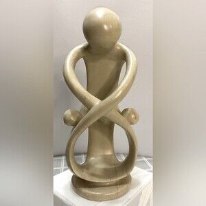 Natural Soapstone Family Parent Children Statue Figurine Kenya Africa 9-1/2”